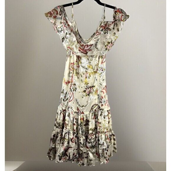 Christina Makowsky Silk Blend Paisley Tiered Midi Dress S Boho Luxe Resort $1295 - Picture 1 of 11